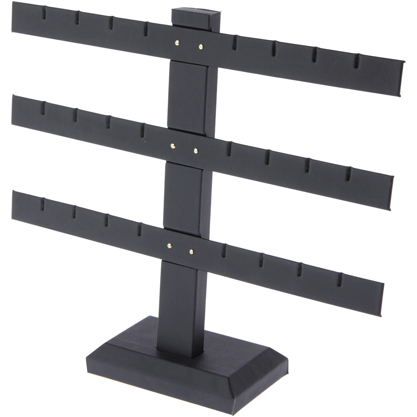 Plymor Black Faux Leather Triple T-Bar, Twelve Pair Earring Display Stand, 10.25&#x22; W x 8.5&#x22; H