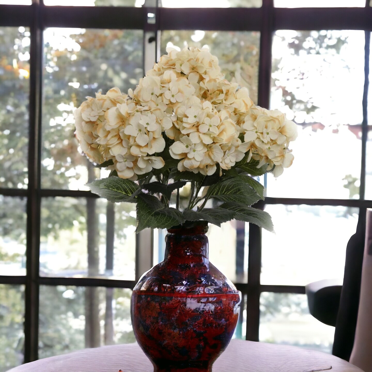 4-Pack: UV Resistant Beige Hydrangea Bush - 7 Lifelike Silk Flowers per Bush, Perfect for Indoor & Outdoor Decor, Home & Event Accents, Floral Home by Artificial Flowers