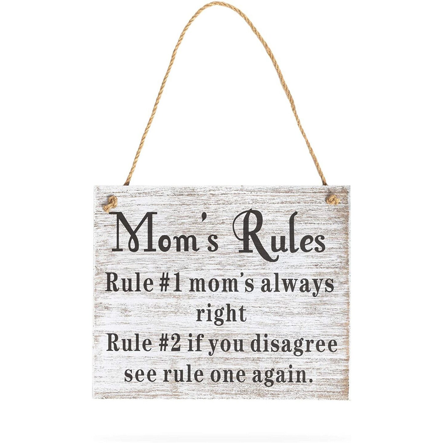 Hanging Mom&#x27;s Rules Wood Outdoor Decor Wall Sign