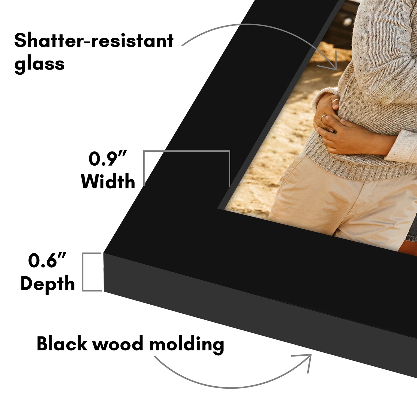 Americanflat Tri-Folding Picture Frame - Displays Two Photos at Once - Double Hinged Picture Frame - Shatter Resistant Glass - Tabletop Display Picture Frame - Black