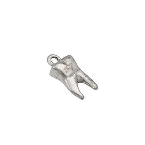 Tooth Charm 16mm Pewter Antique Silver Plated