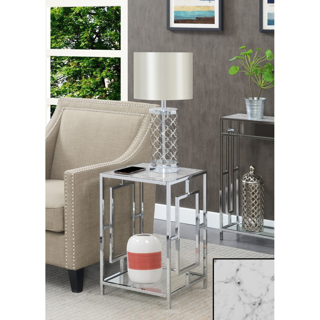 Convenience Concepts Town Square Chrome End Table White Michaels