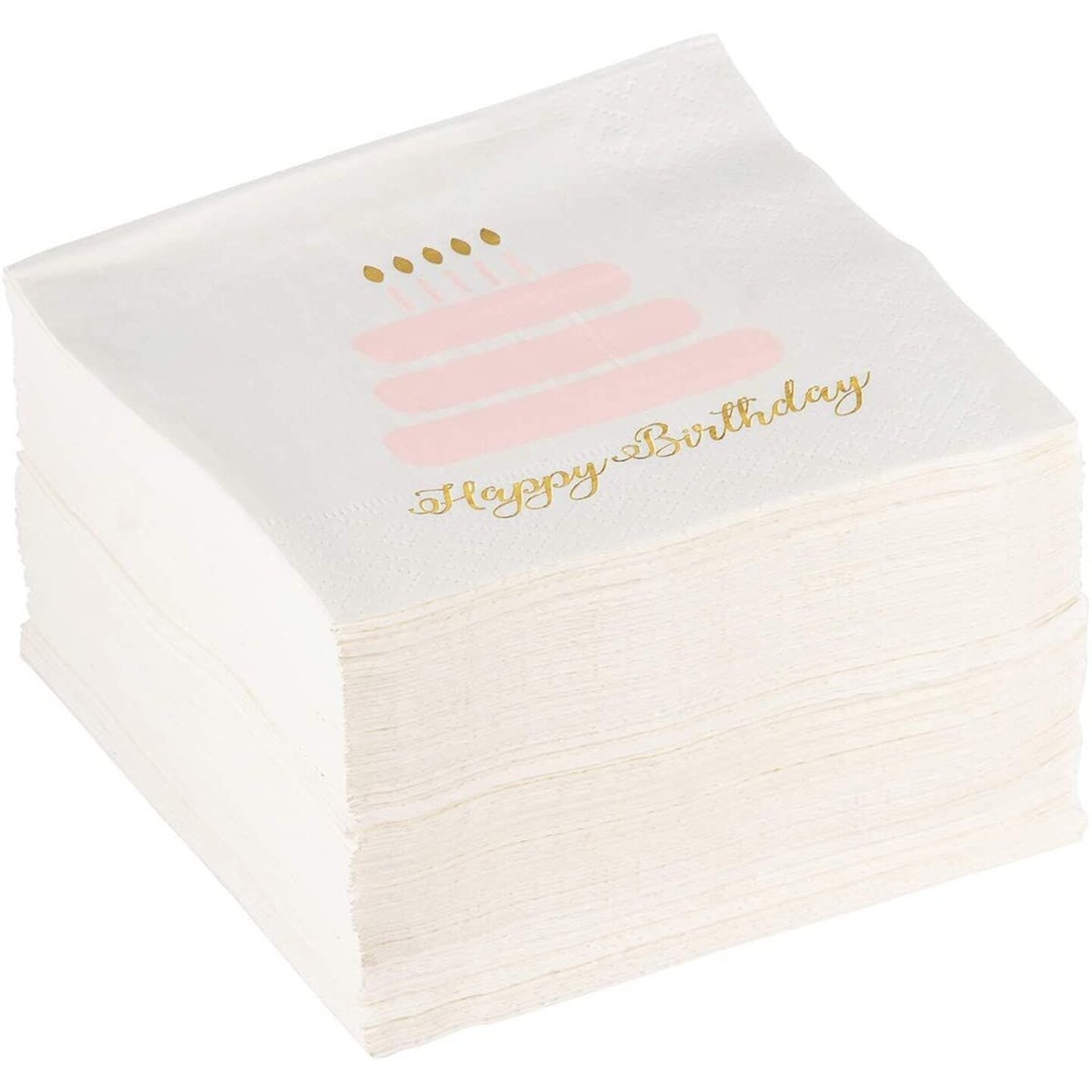 100 Pack Happy Birthday Napkins, 3-ply Gold Foil Disposable