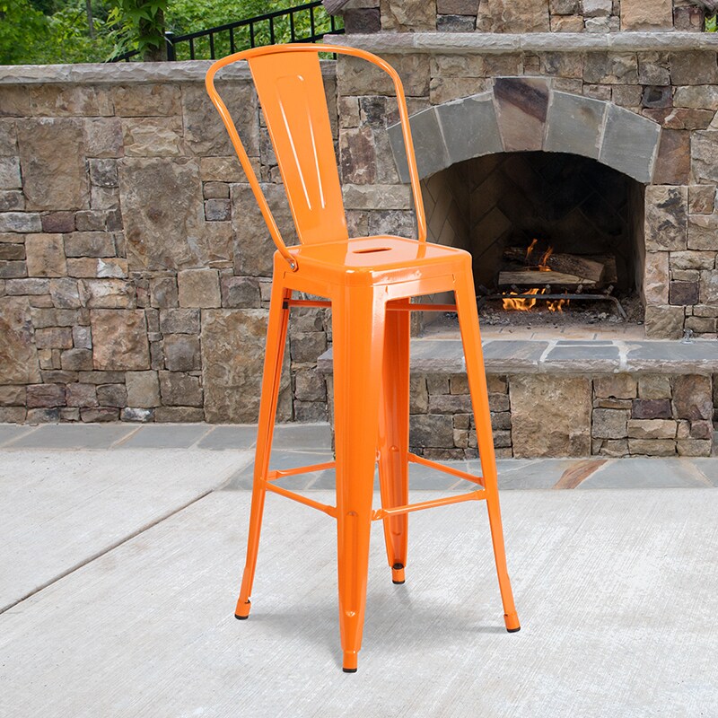 Flash Furniture Commercial Grade 30&#x22; High Orange Metal Indoor-Outdoor Barstool with Removable Back