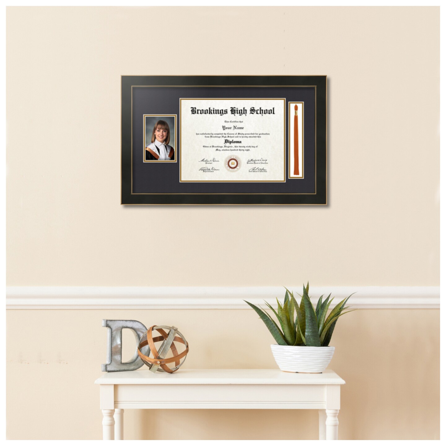 ArtToFrames 11x14 inch Diploma Frame with 5x7 Inch Image Opening and Tassel Opening - Framed with Black and Gold Mats, Comes with Regular Acrylic and Sawtooth Hanger for Wall Hanging (DIT-11x14)