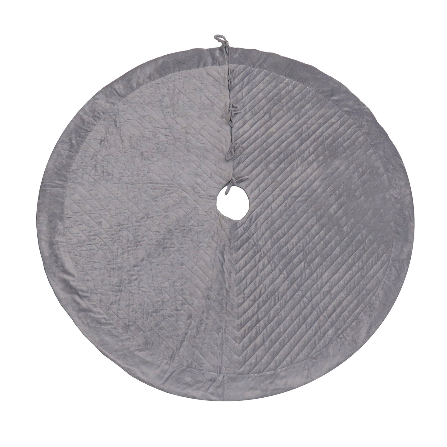 HGTV Home Collection by National Tree Company Christmas Tree Skirt, Silver Gray, Velvet, Quilted, Split Seam, String Ties. 60 Inch
