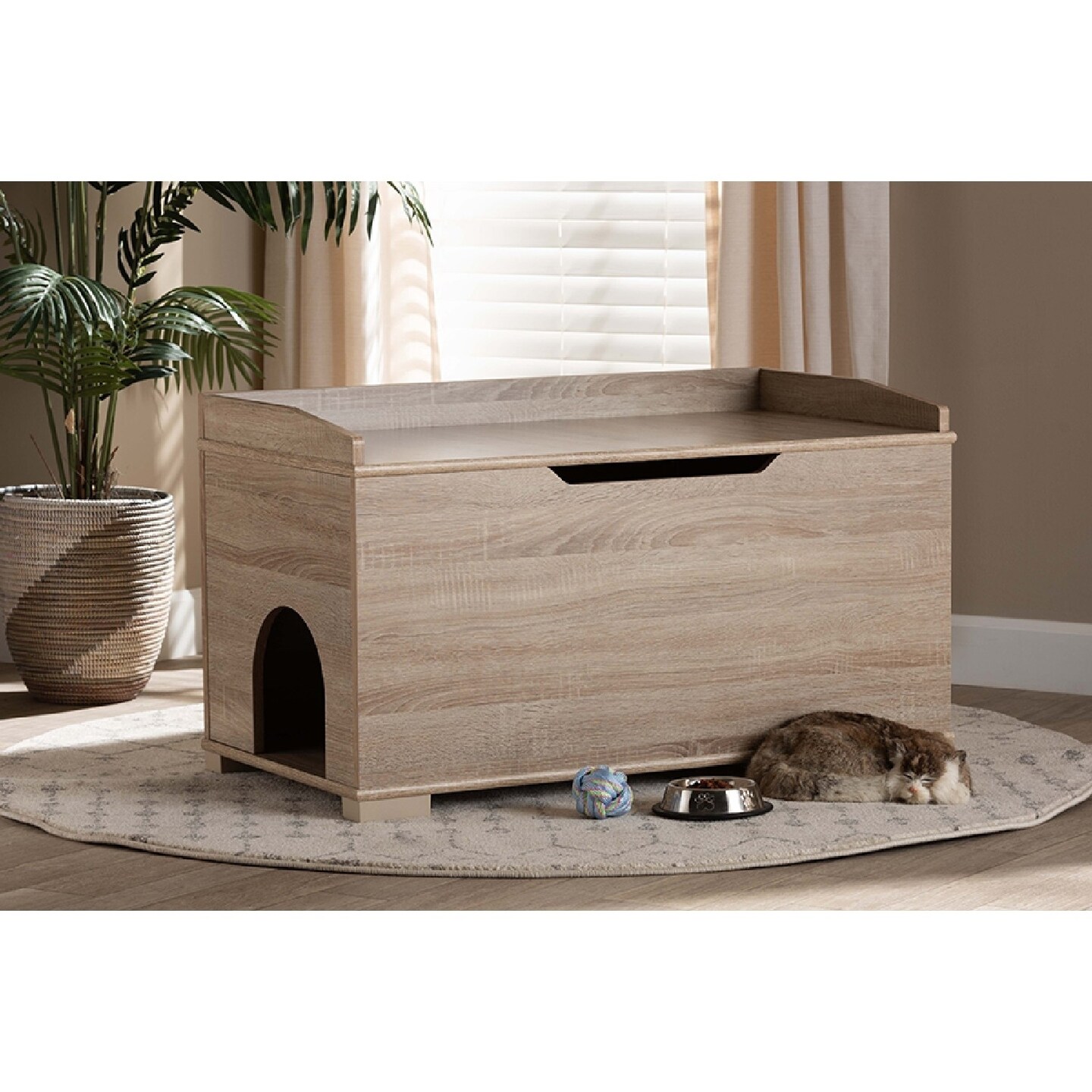 Wholesale Interiors Baxton Studio Mariam Modern and Contemporary Oak Finished Wood Cat Litter Box Cover House