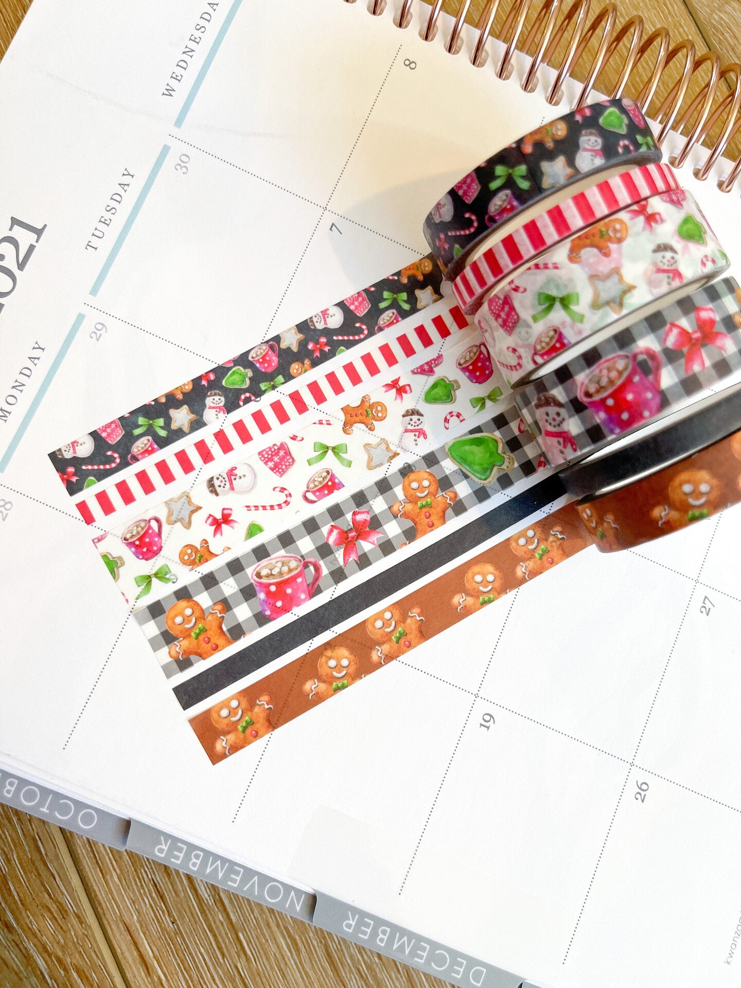 Gingerbread & Candy Canes Plaid Christmas Holiday Red & Green Washi Tape Set (#W039)