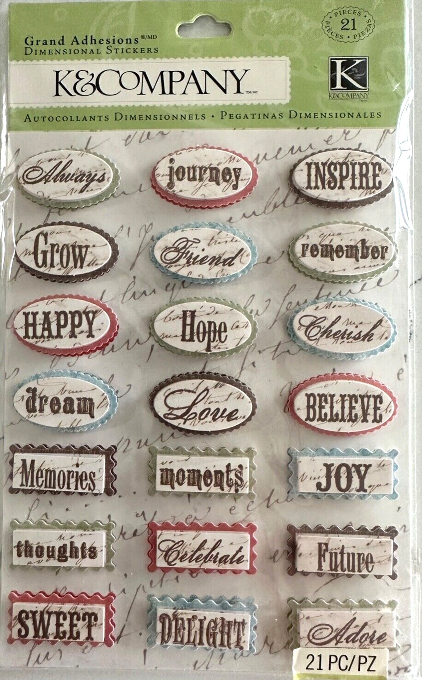 K &#x26; Company Life&#x27;s Journey Words Grand Adhesions Dimensional Stickers