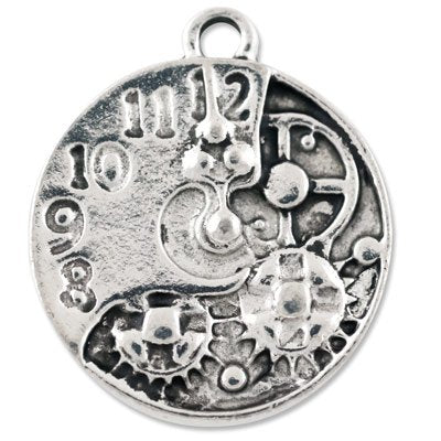 Watch Face with Gears Pendant 21x19mm Pewter Antique Silver Plated