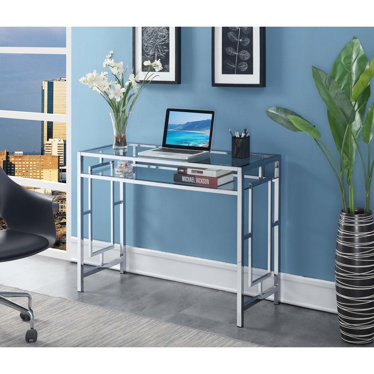 Convenience Concepts Town Square Chrome Desk With Shelf