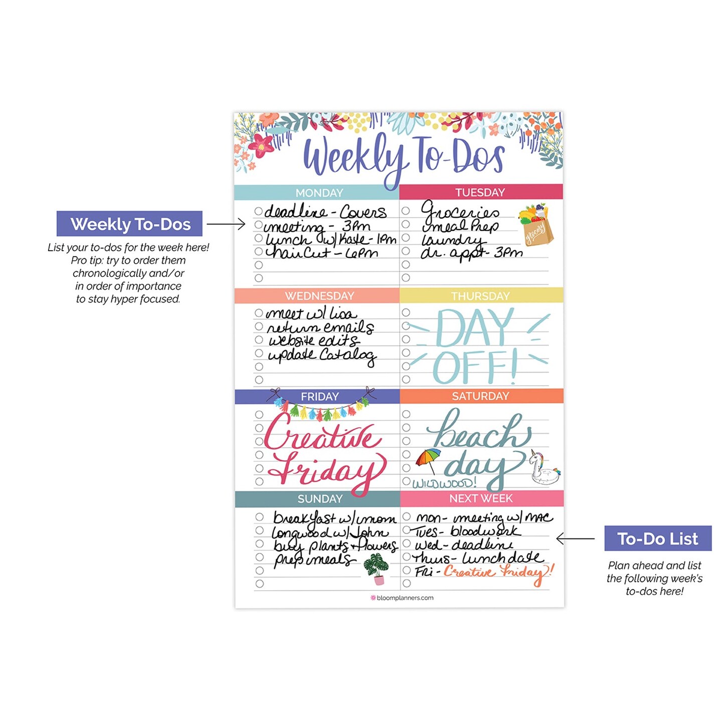 bloom daily planners Planning Pad, 6&#x22; x 9&#x22;, Weekly To-Dos with Magnets