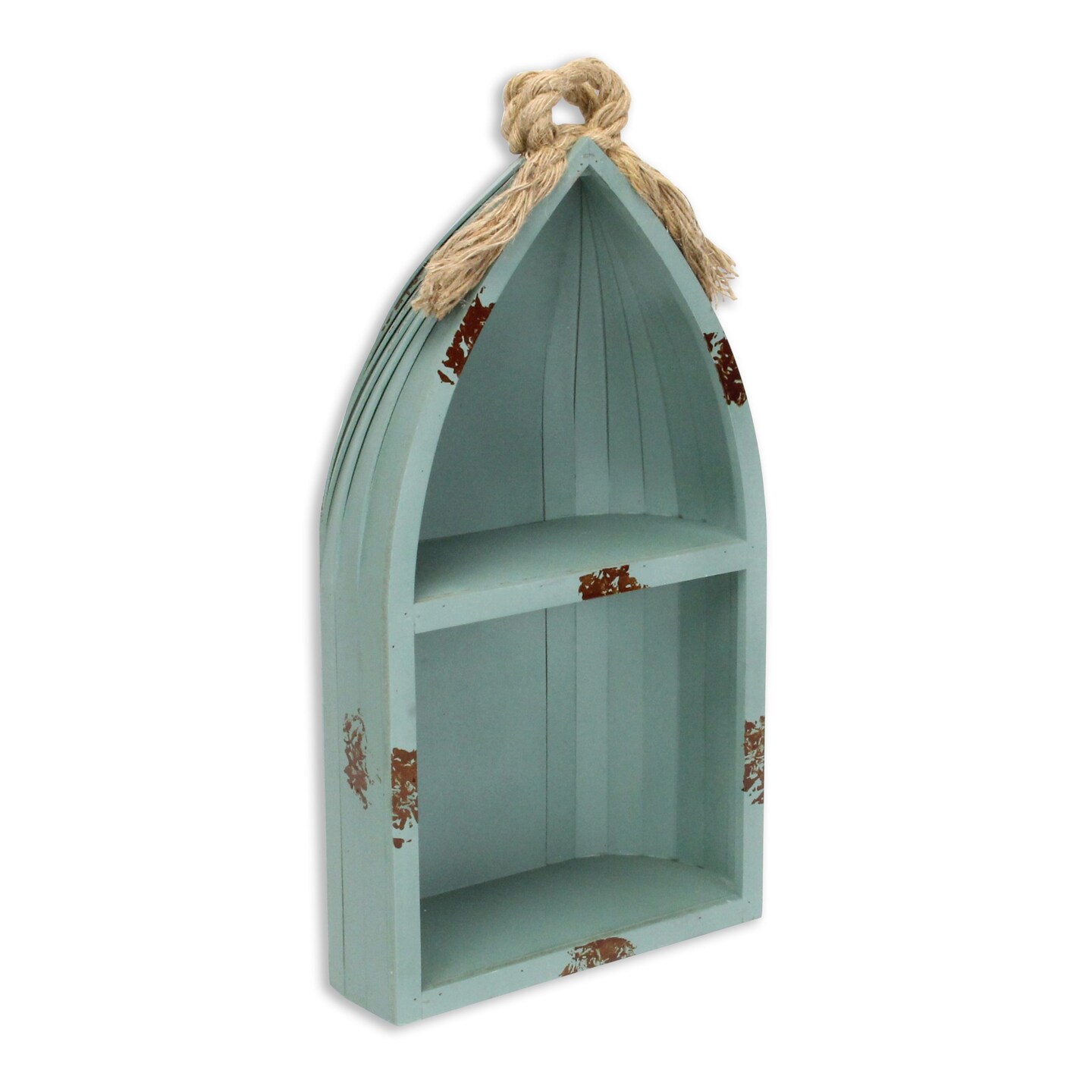 Contemporary Home Living 26&#x22; Teal Blue Contemporary Canoe Shelf with Rope