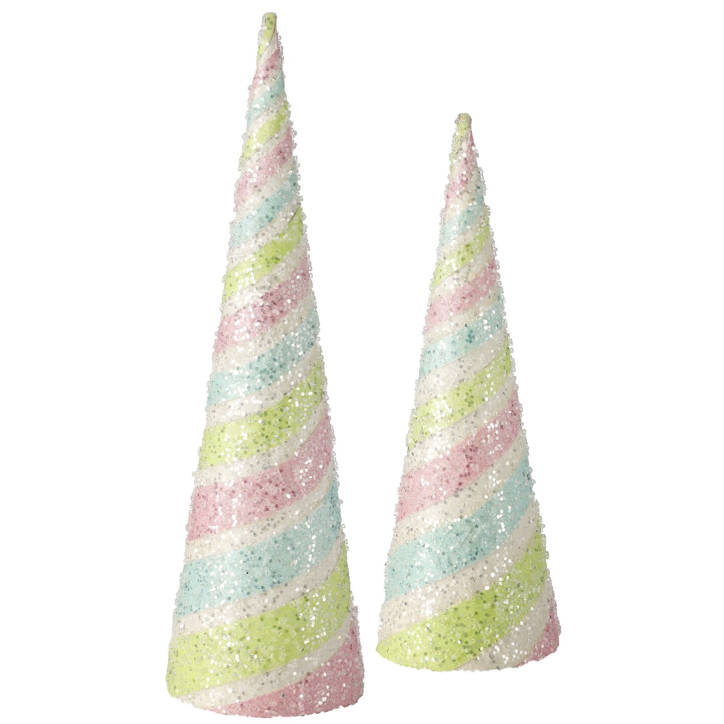 Contemporary Home Living Set of 2 Glittered Candy Stripe Cone Christmas Trees 20"