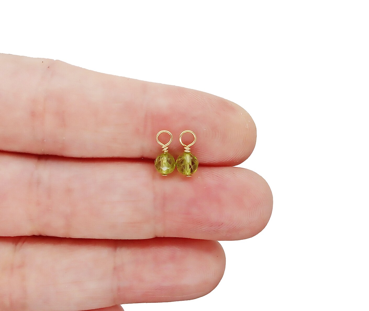 Tiny Peridot Charms with 14K Gold-Filled Wire, 2 pieces, Adorabilities