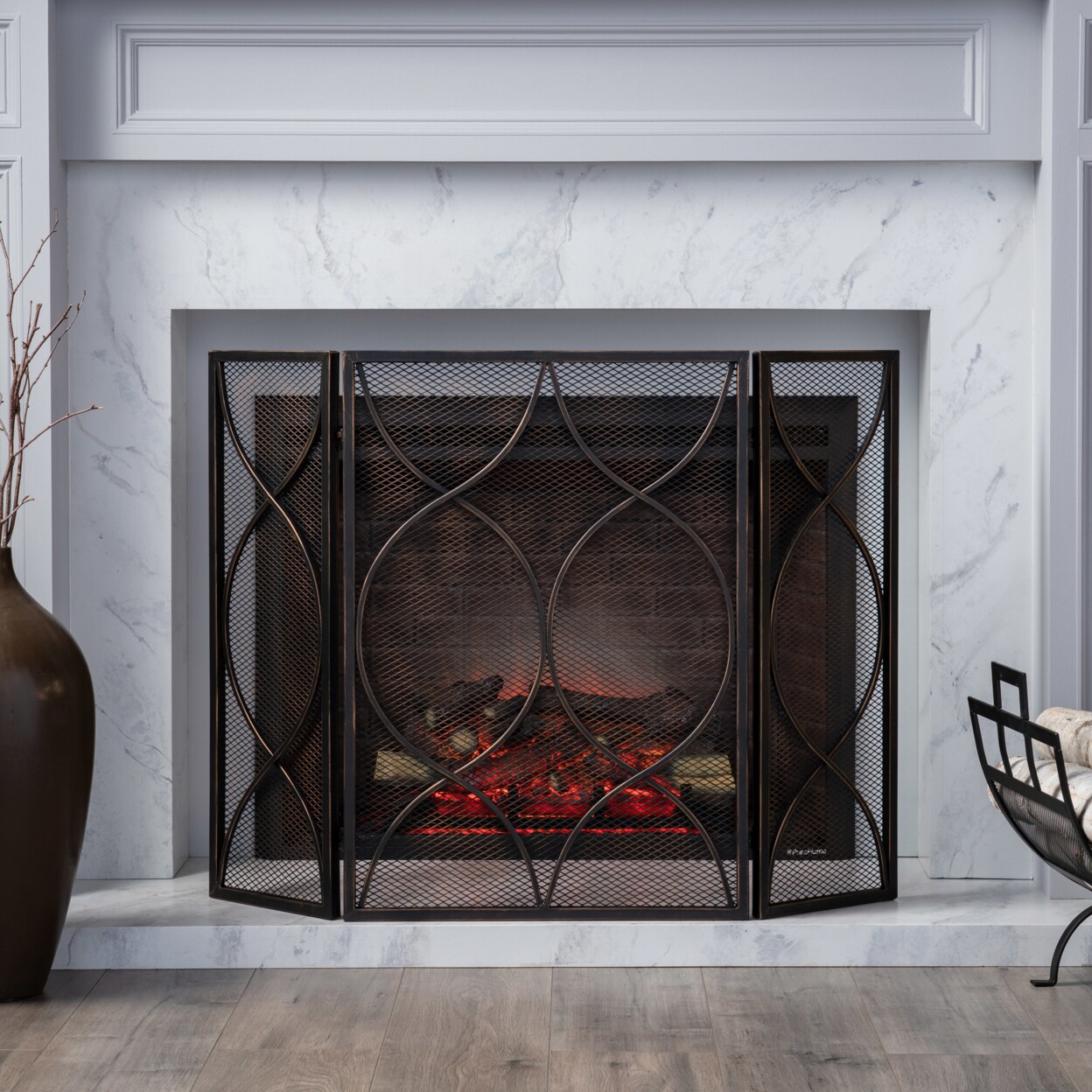 GDFStudio Laylah Modern Three Panel Iron Firescreen