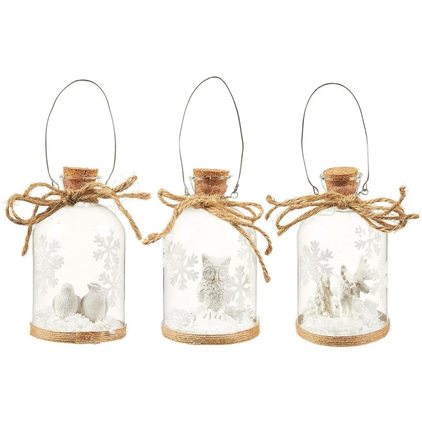 Hanging Glass Christmas Ornaments with Steel Handles, White and Silver