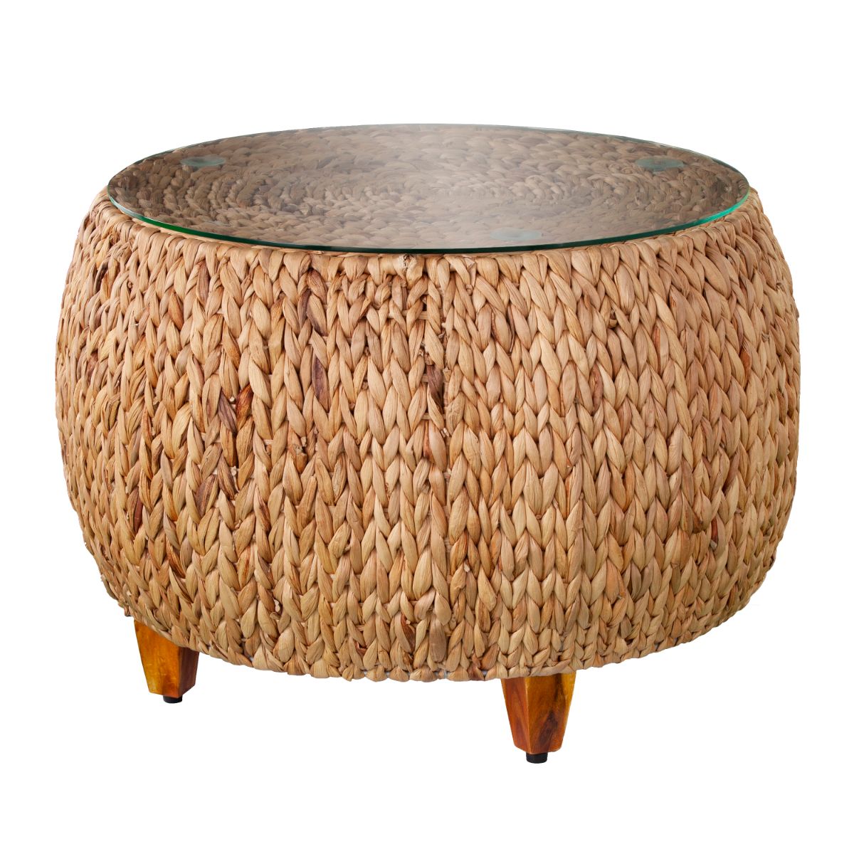 Southern Enterprises 27.75&#x22; Brown and Clear Contemporary Round Water Hyacinth Cocktail Table