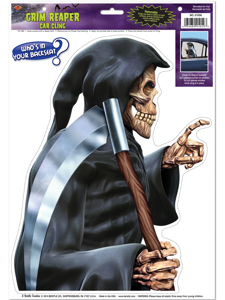 New Halloween Back Seat Driver Grim Reaper Car Clings Party Decoration 12-17&#x22;
