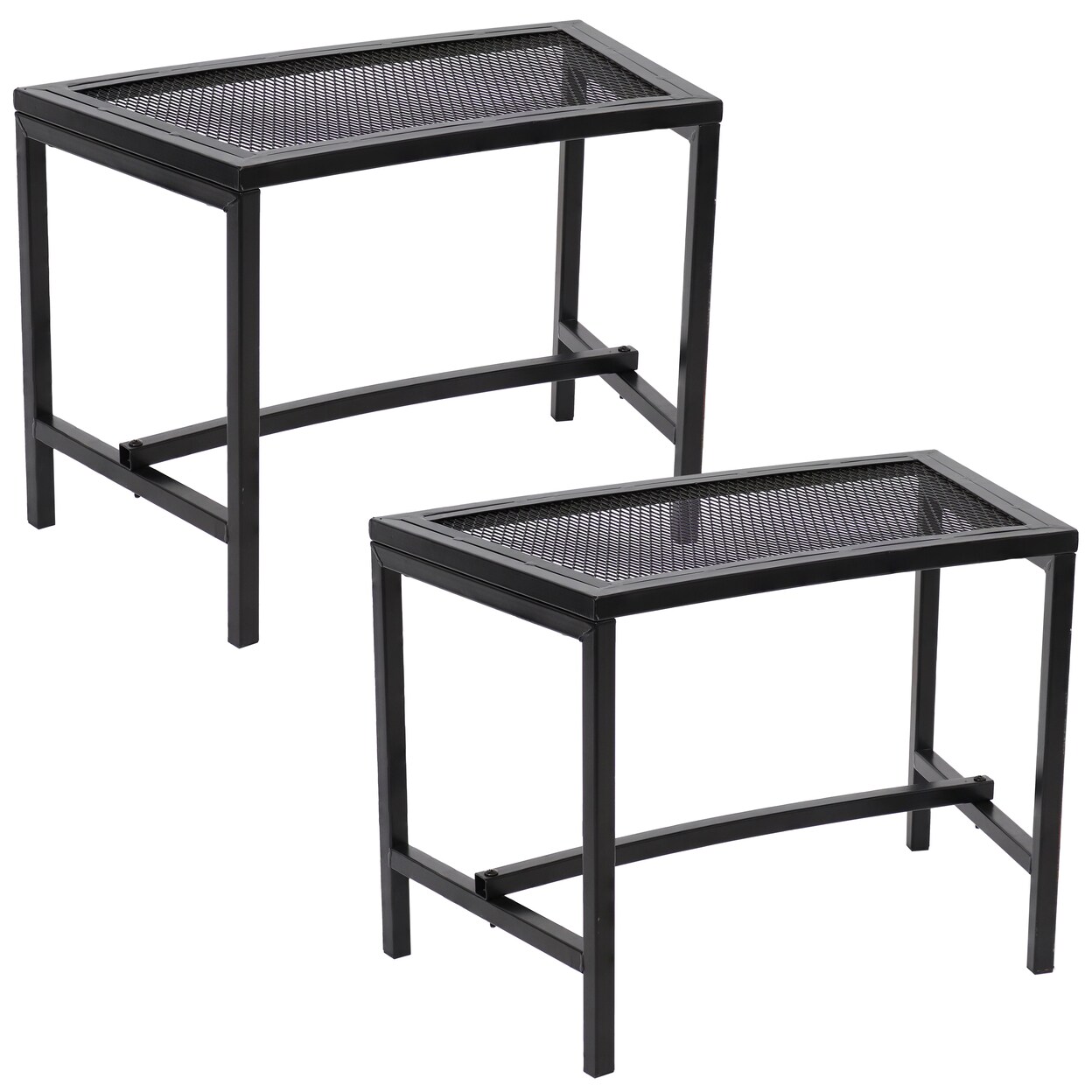 Sunnydaze   Mesh Metal Patio Curved Fire Pit Bench - Black - Set of 2