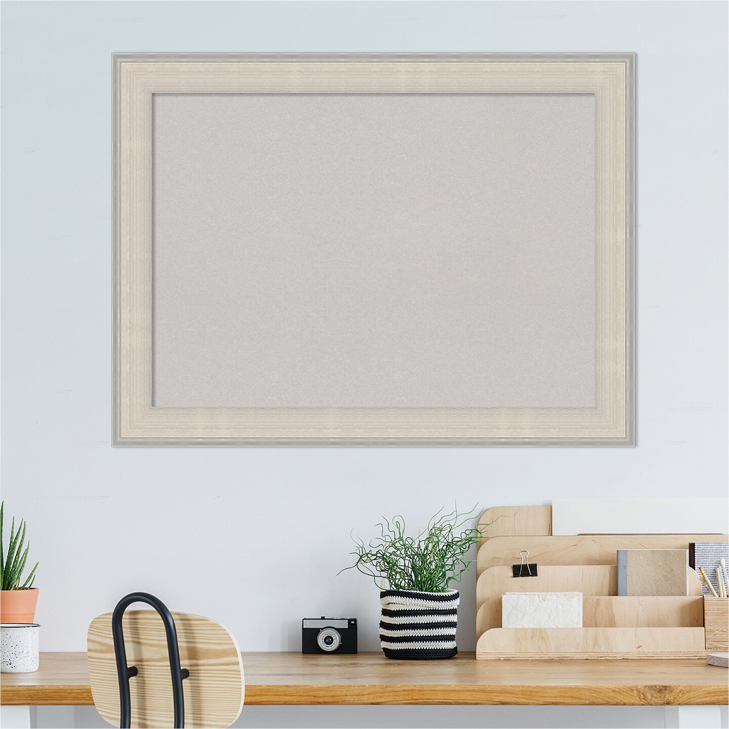 Cottage White Silver Wood Framed Corkboard, Grey Cork