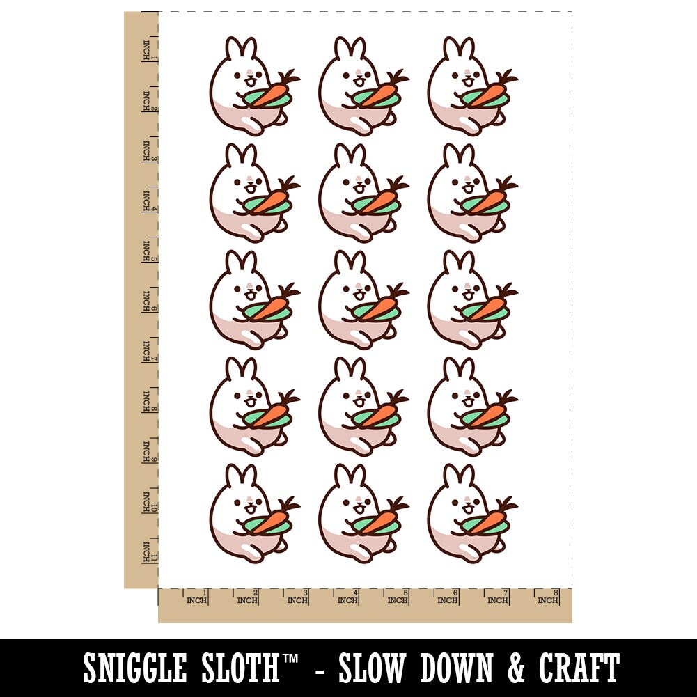 Cute Kawaii Bunny Rabbit Eating a Carrot Temporary Tattoo Water Resistant Fake Body Art Set Collection (1 Sheet)