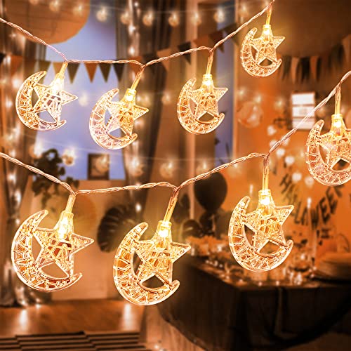 AceList 40 LED Moon and Star String Lights - 20ft USB and Battery Powered Fairy Lights for Indoor and Outdoor Decorations, Christmas, Bedroom, Party, Halloween, Camping and Classroom