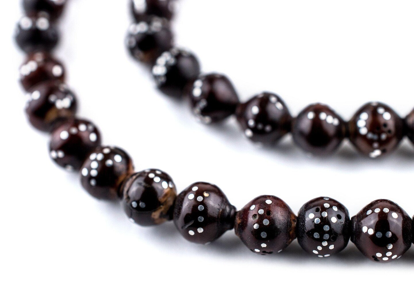 99  Brown Silver-Inlaid &#x22;Names of Allah&#x22; Arabian Prayer Beads (6mm), Islamic Tasbih, Ramadan Gift, Quality Middle Eastern Beads - The Bead Chest