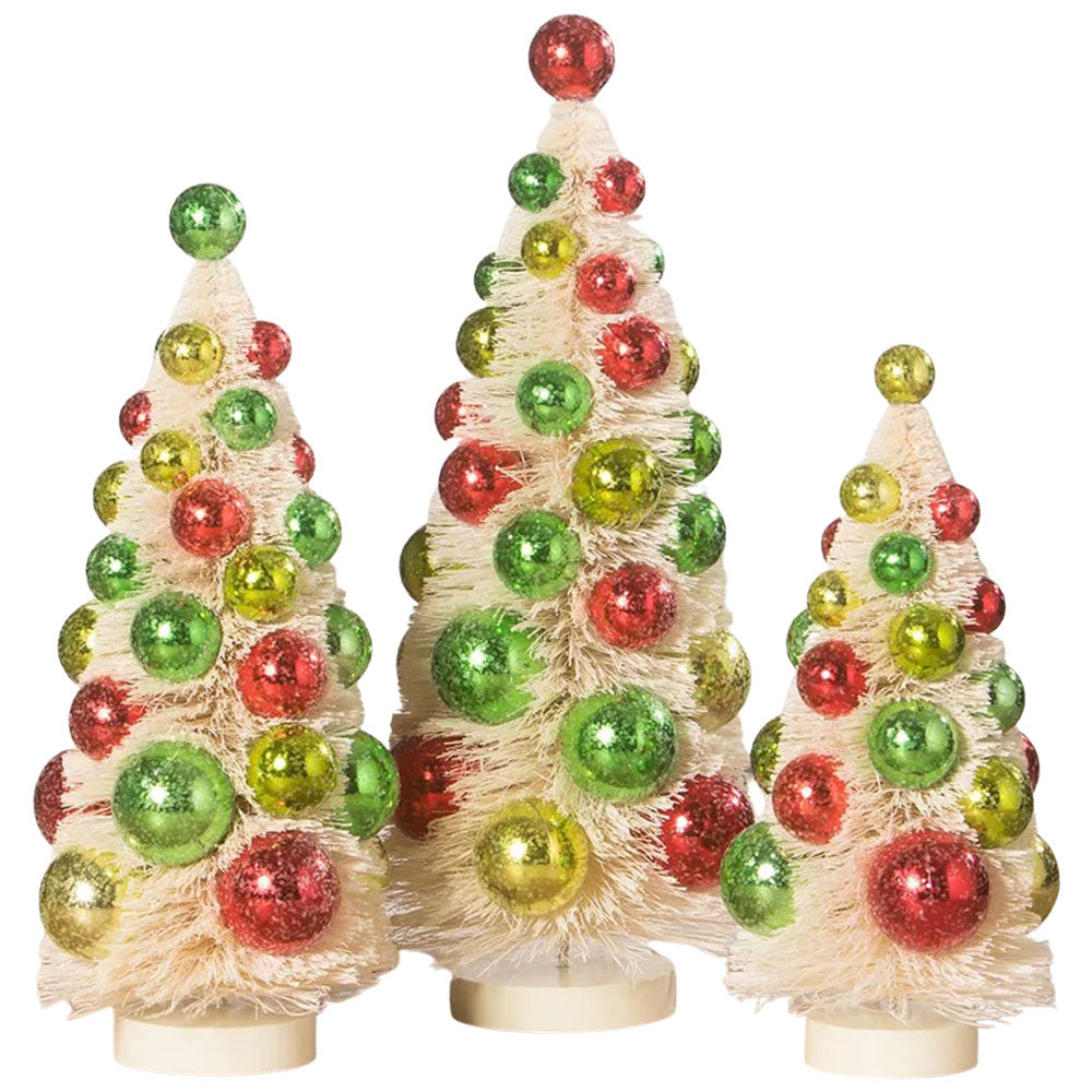 Retro Christmas Polka Dot Bottle Brush Trees - Set of 3