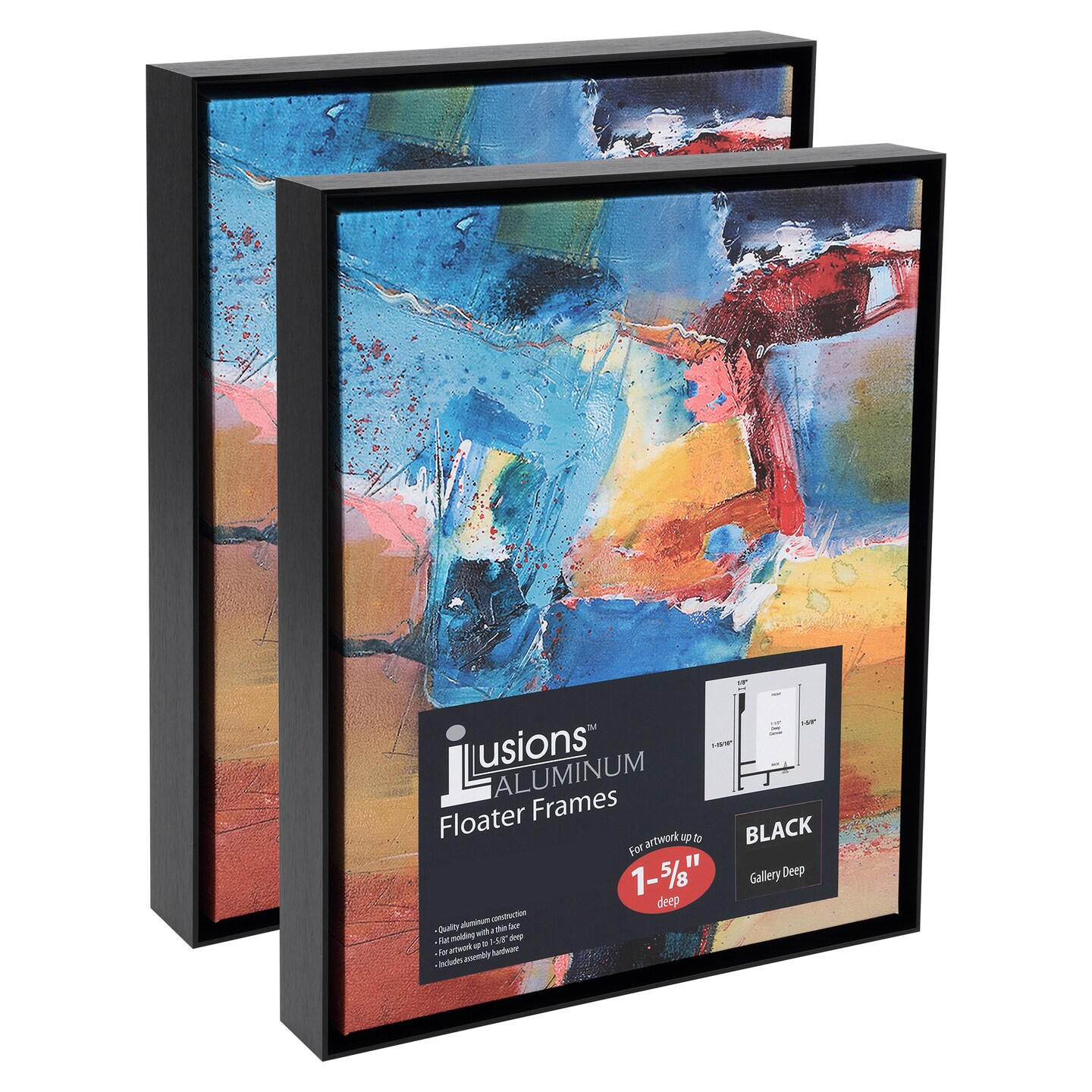 Creative Mark Illusions Aluminum Floater Frames 1-5/8" 2 Pack - Canvas Floater Frames with Sleek Metal Exterior, Flat Molding & Assembly Hardware for Artists, Professionals, Galleries