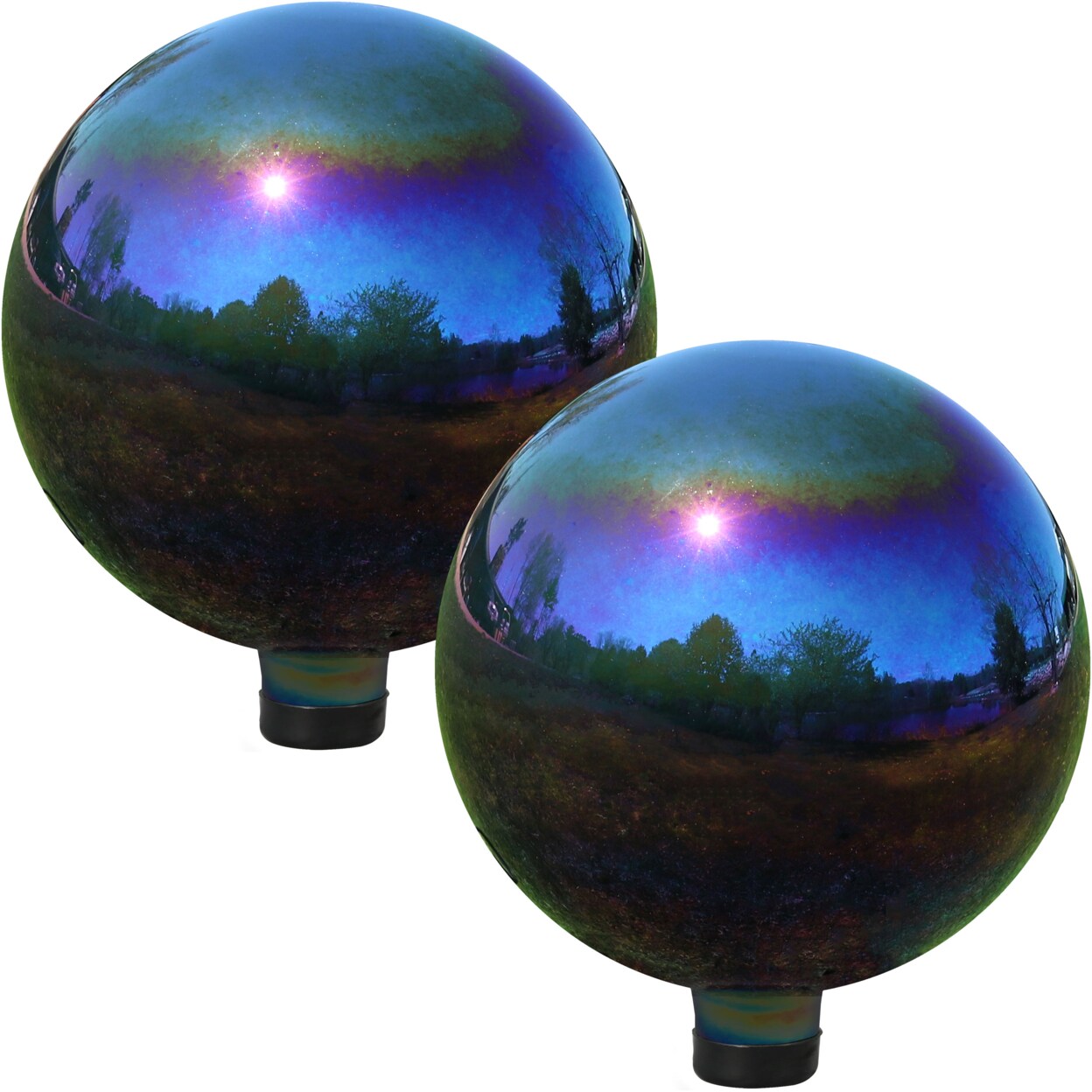 Sunnydaze Mirrored Glass Gazing Globe - 10 In - Rainbow - Set Of 2