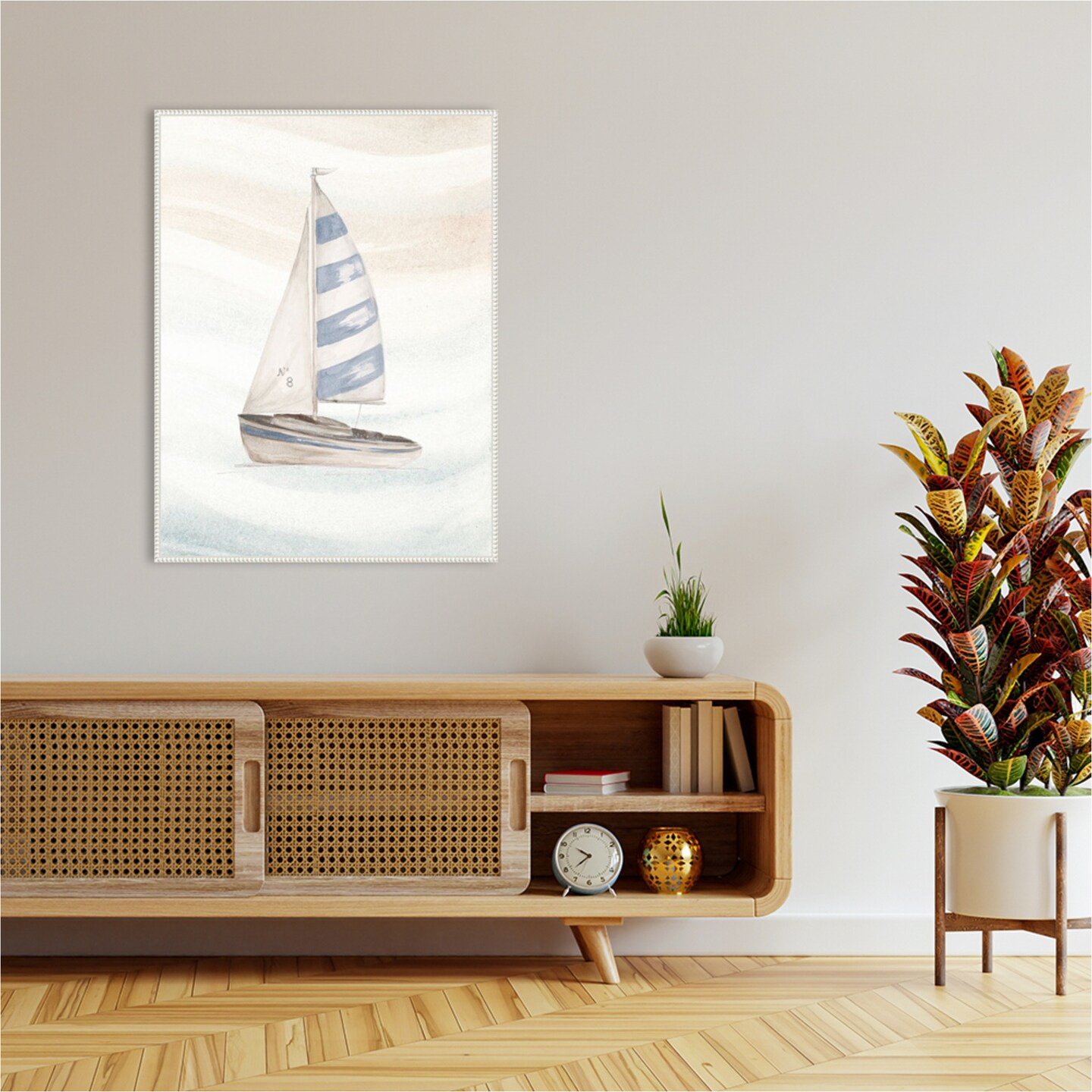 Ocean Oasis Little Sail II by Patricia Pinto 32-in. W x 42-in. H. Canvas Wall Art Print Framed in White