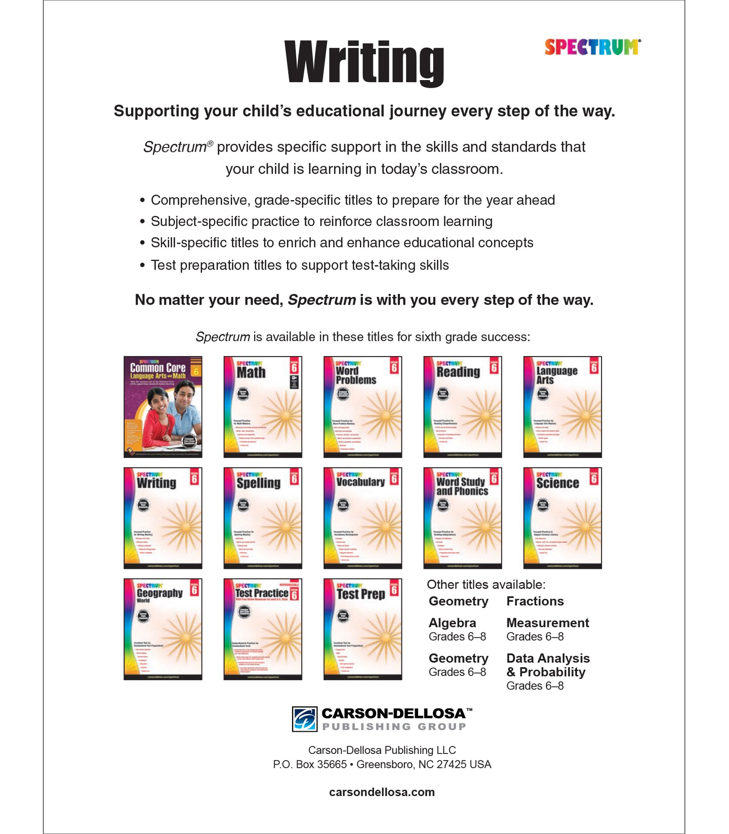 Spectrum 6th Grade Writing Workbooks, Ages 11 to 12, 6th Grade Writing, Informative, Argumentative, and Descriptive Story Writing Prompts, Writing Practice - 136 Pages