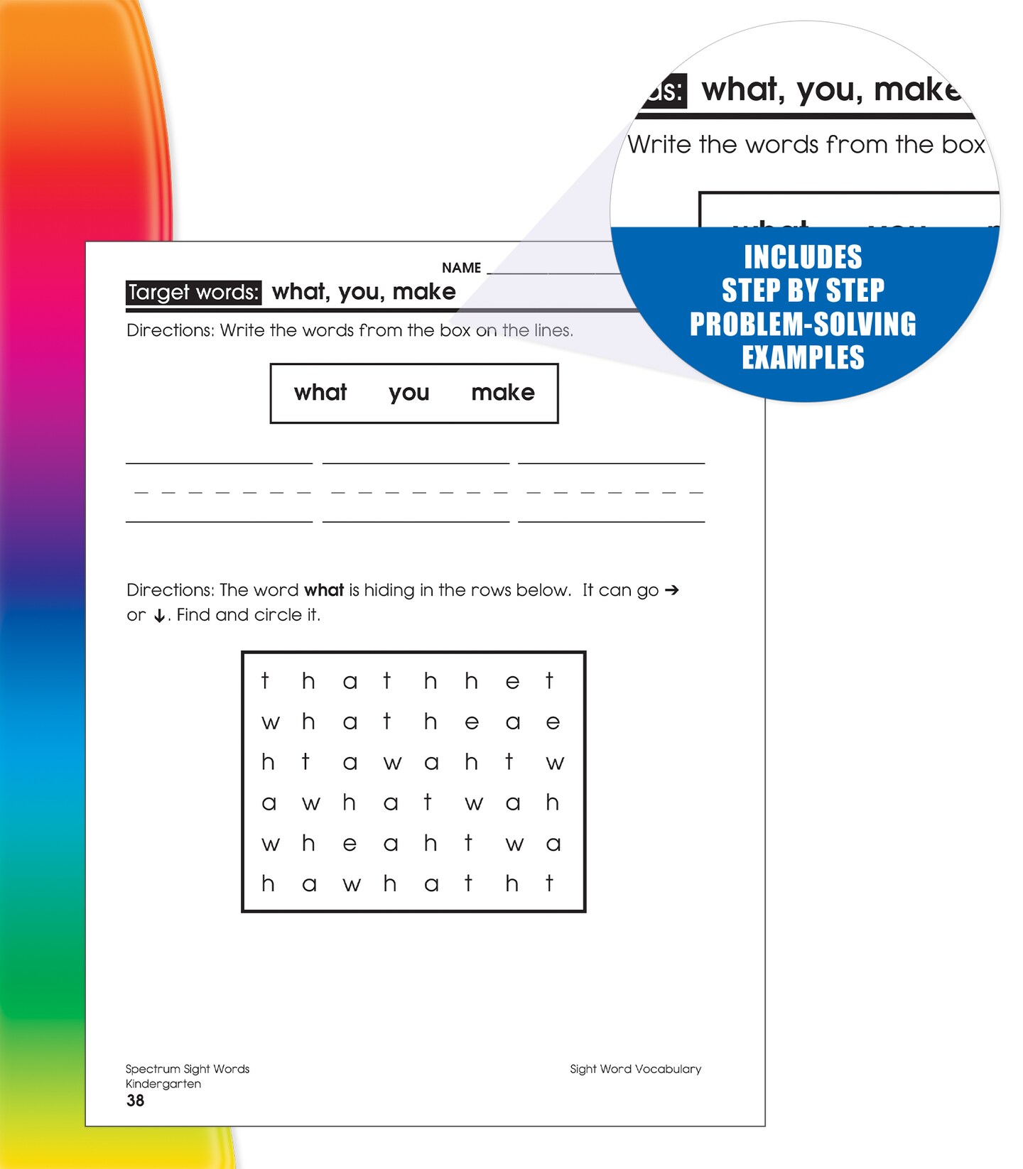 Spectrum Kindergarten Sight Words Workbook, Ages 5 to 6, High Frequency Reading and Writing Practice, Sentence Building Skills, and Sight Word Flash Cards, Sight Words Kindergarten Workbook for Kids