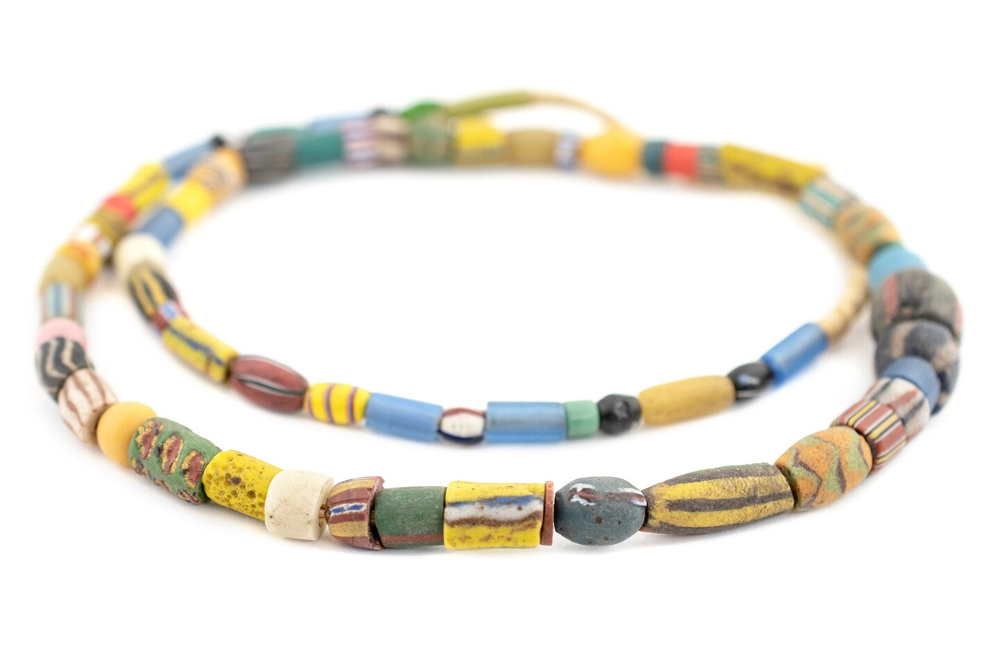 TheBeadChest Old Mixed African Trade Beads 10mm Ghana Multicolor Glass Large Hole 28 Inch Strand Handmade