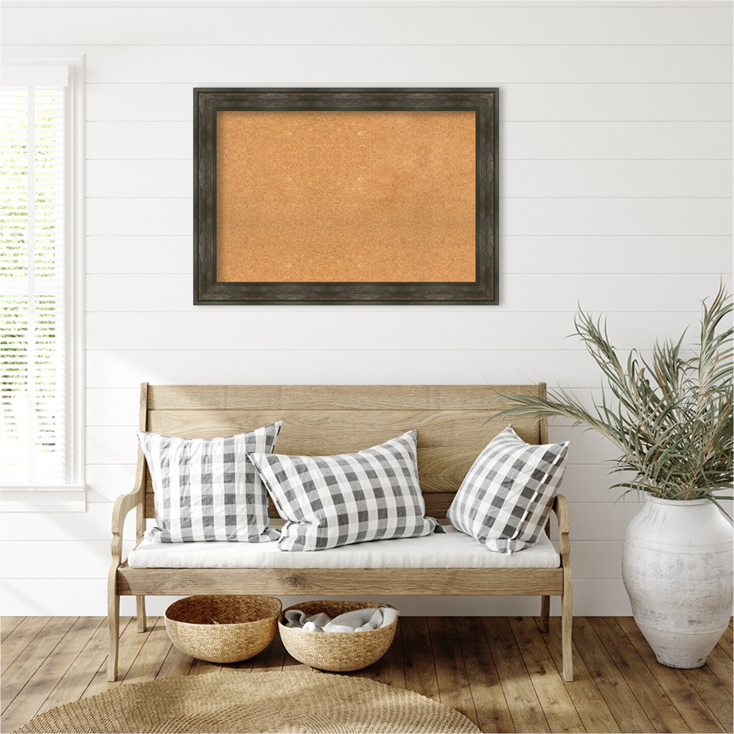 Rail Rustic Char Framed Corkboard, Natural Cork