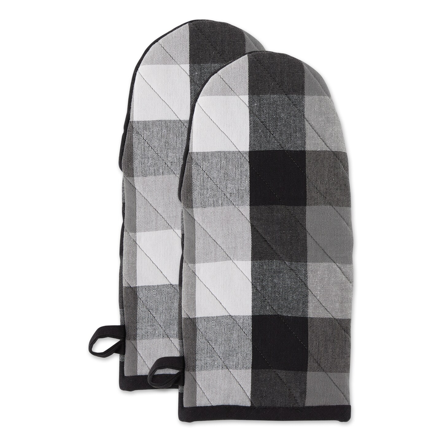 Contemporary Home Living Checkered Oven Mitts - 13&#x22; - Black and White - Set of 2
