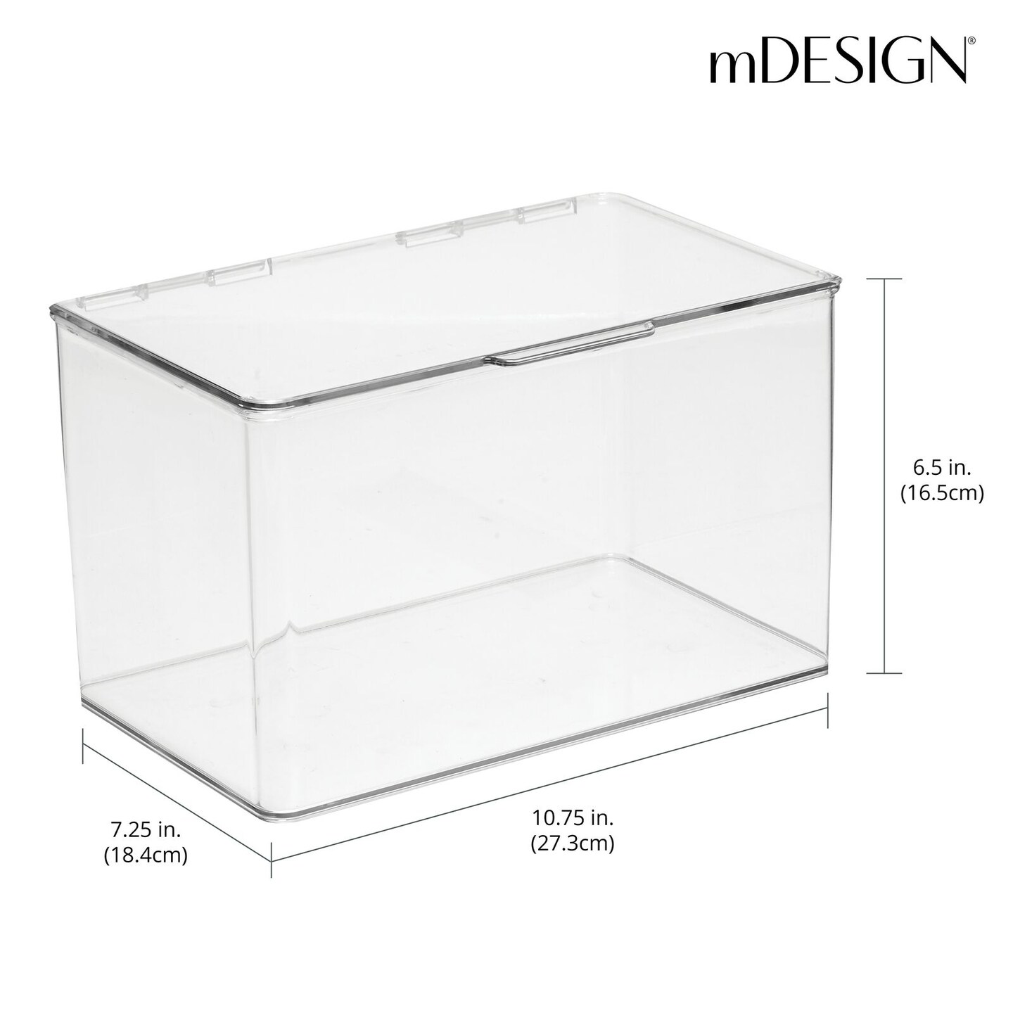 mDesign Plastic Home Office Storage Organizer Box with Hinged Lid