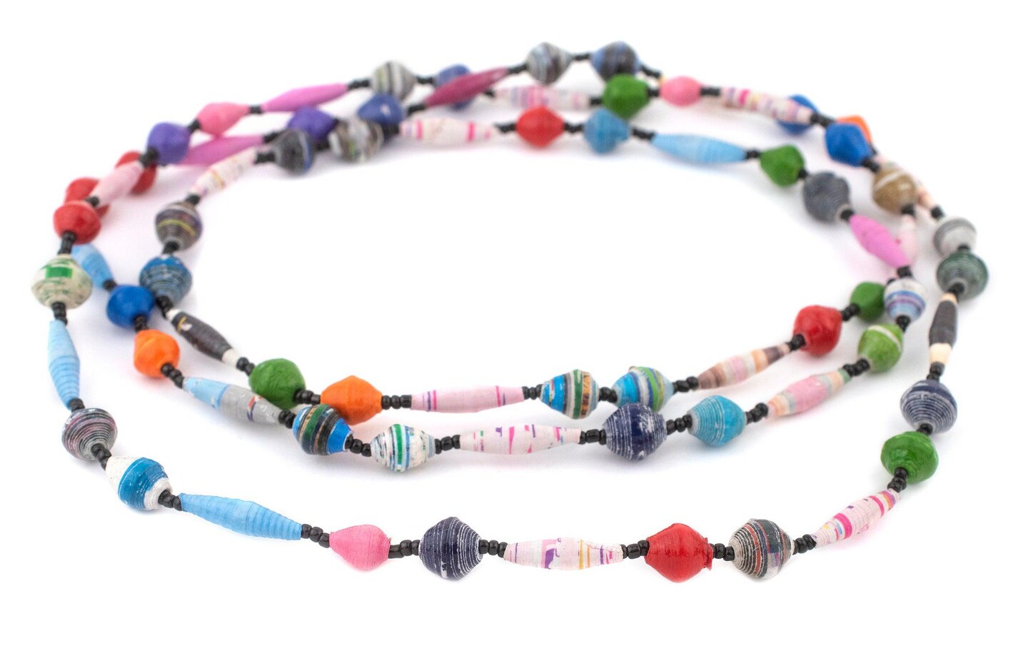 Recycled Paper Bead Necklace from Uganda - Fair Trade African Jewelry by The Bead Chest (Carnival Medley)