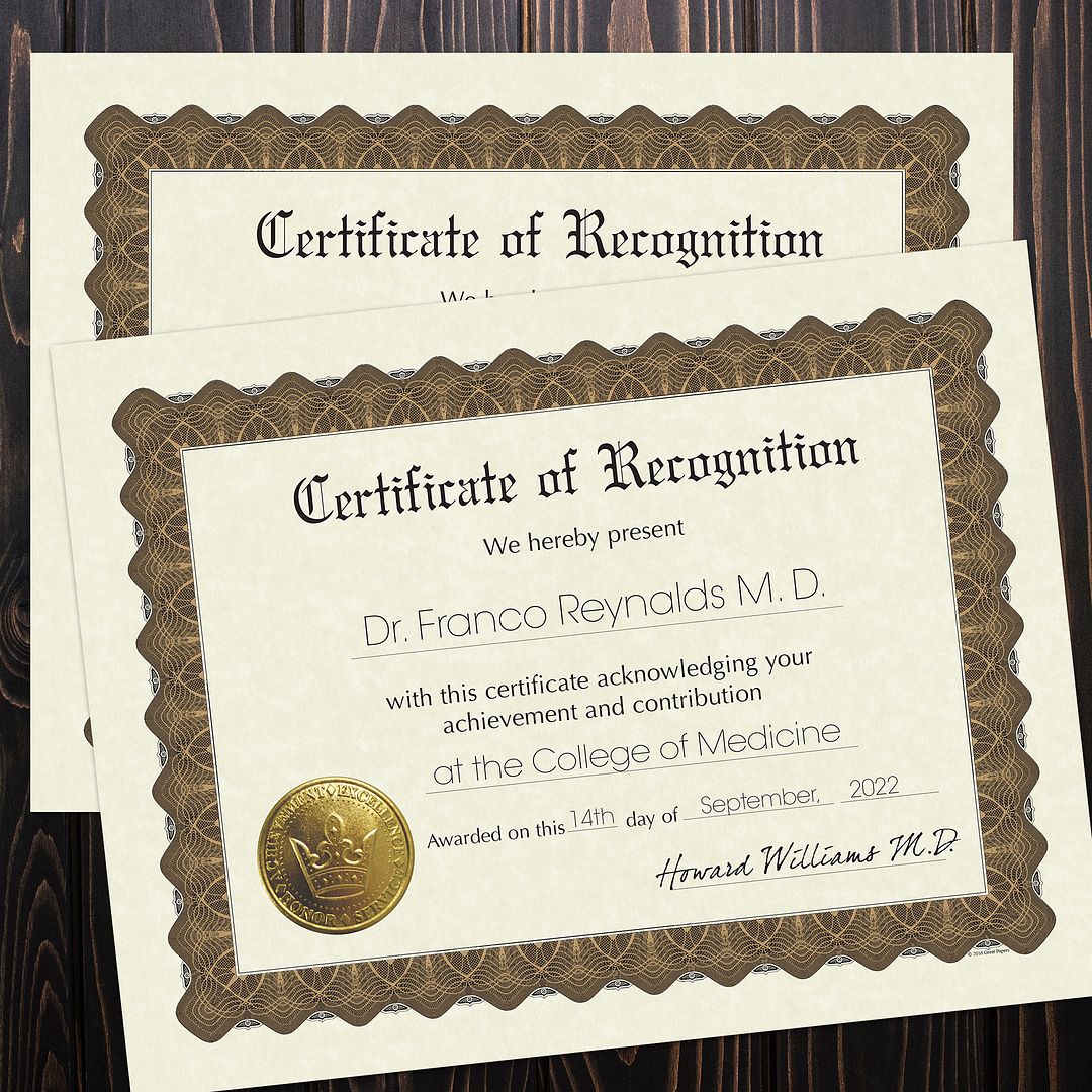 Great Papers! Parchment Stock Fill-In Certificates with Metallic Border, Recognition, 8.5&#x22; x 11&#x22;, Not Printer Compatible, 6 Count