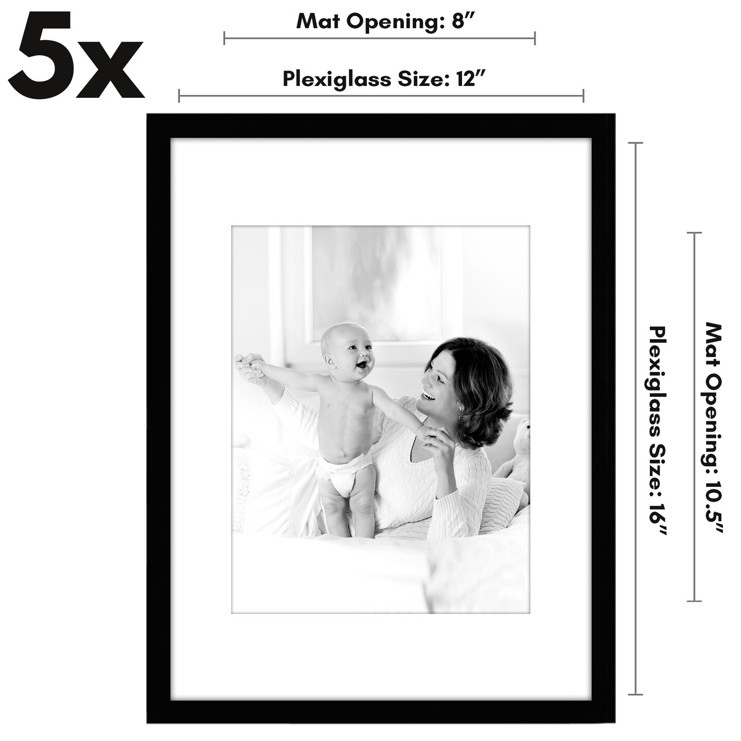 Americanflat Picture Frame Set with Mat - Set of 5 - Photo Frame Set of Five for Wall Display - Plexiglass Cover - Hanging Hardware