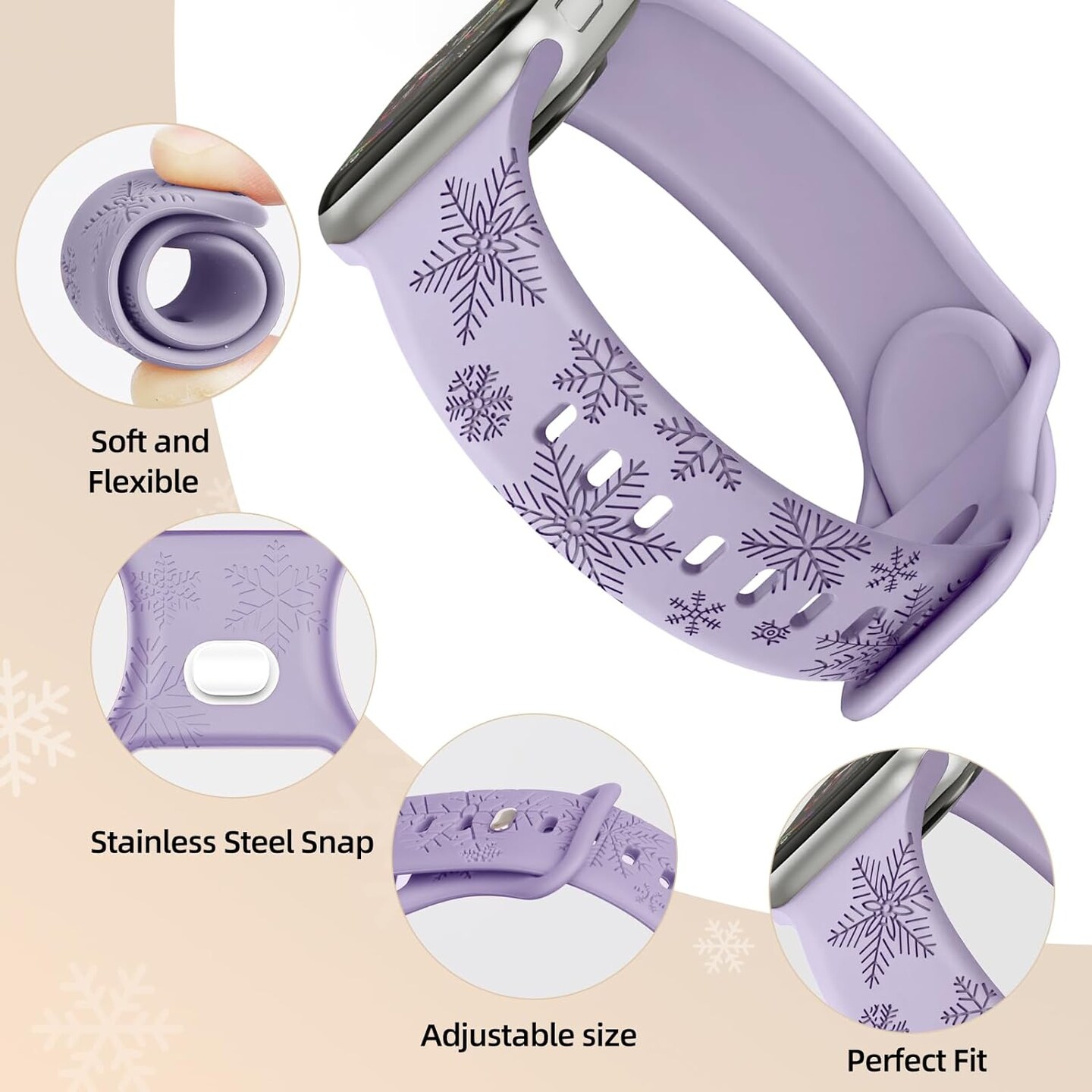 3 Pack Snowflake Engraved Watch Bands Compatible with Apple Watch Bands Ultra 2/Ultra SE Series
