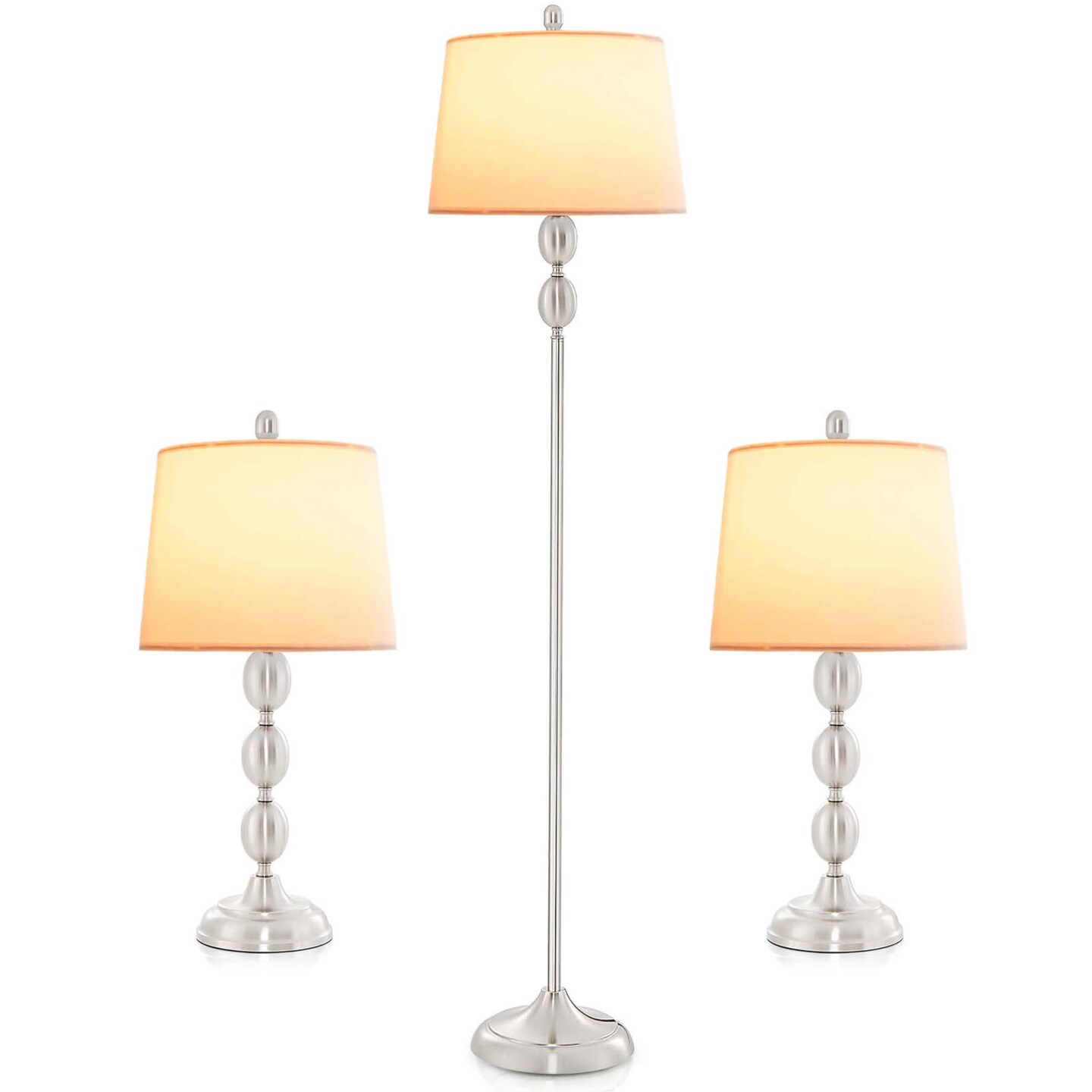 Costway 3 Pack Lamp Set Table &#x26; Floor Lamp with Weighted Base &#x26; Eye-Protecting Lamp Shade