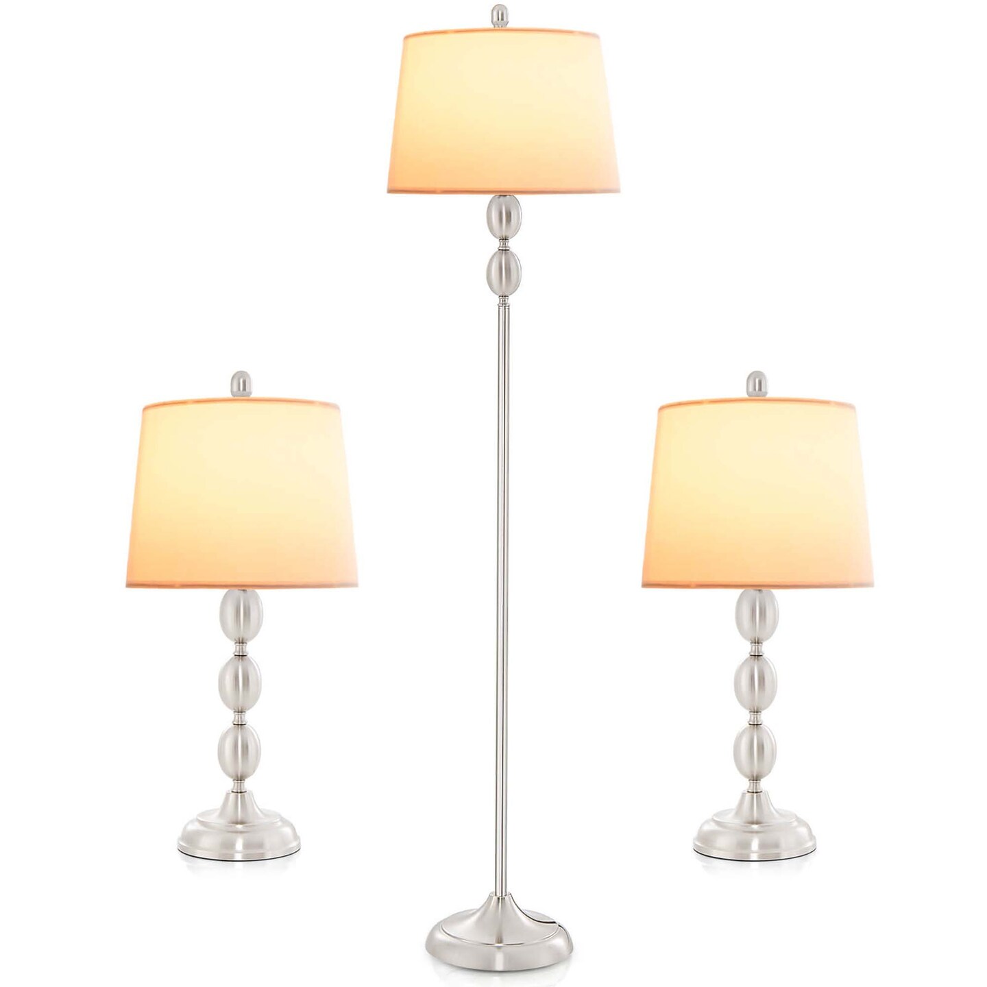 Costway 3 Pack Lamp Set Table & Floor Lamp with Weighted Base & Eye-Protecting Lamp Shade