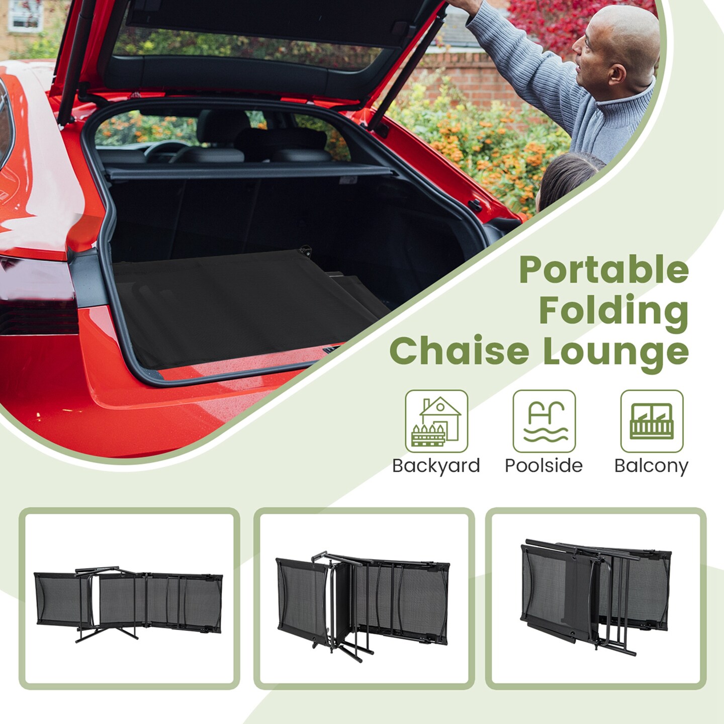 Costway 2 Piece Patio Folding Chaise Lounge Chairs with 6-Level Backrest Reclining Chairs Tan/Black/Grey