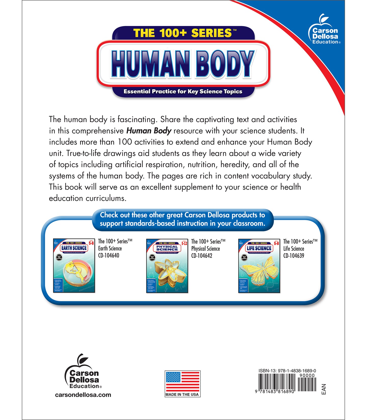 Carson Dellosa The 100+ Series: Human Body Workbook for Kids, Human Anatomy Book With Activities for Middle School Science Classroom or Homeschool Curriculum, Grades 5-8