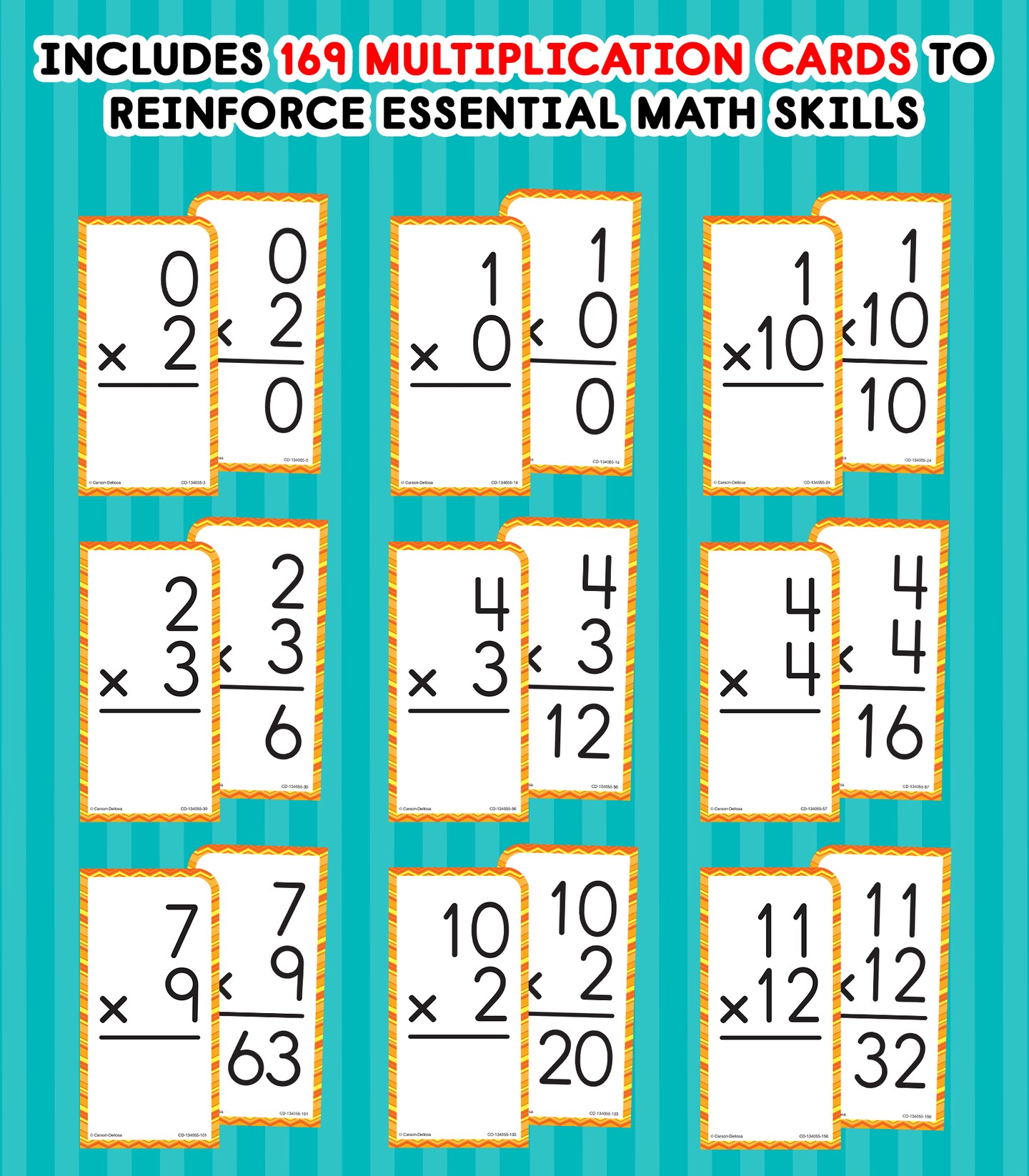 Carson Dellosa 169 Multiplication Flash Cards, Flashcards Covering All Times Table Facts Through 12, Math Games for Kids 8-12, 3rd Grade Mathematics and Up
