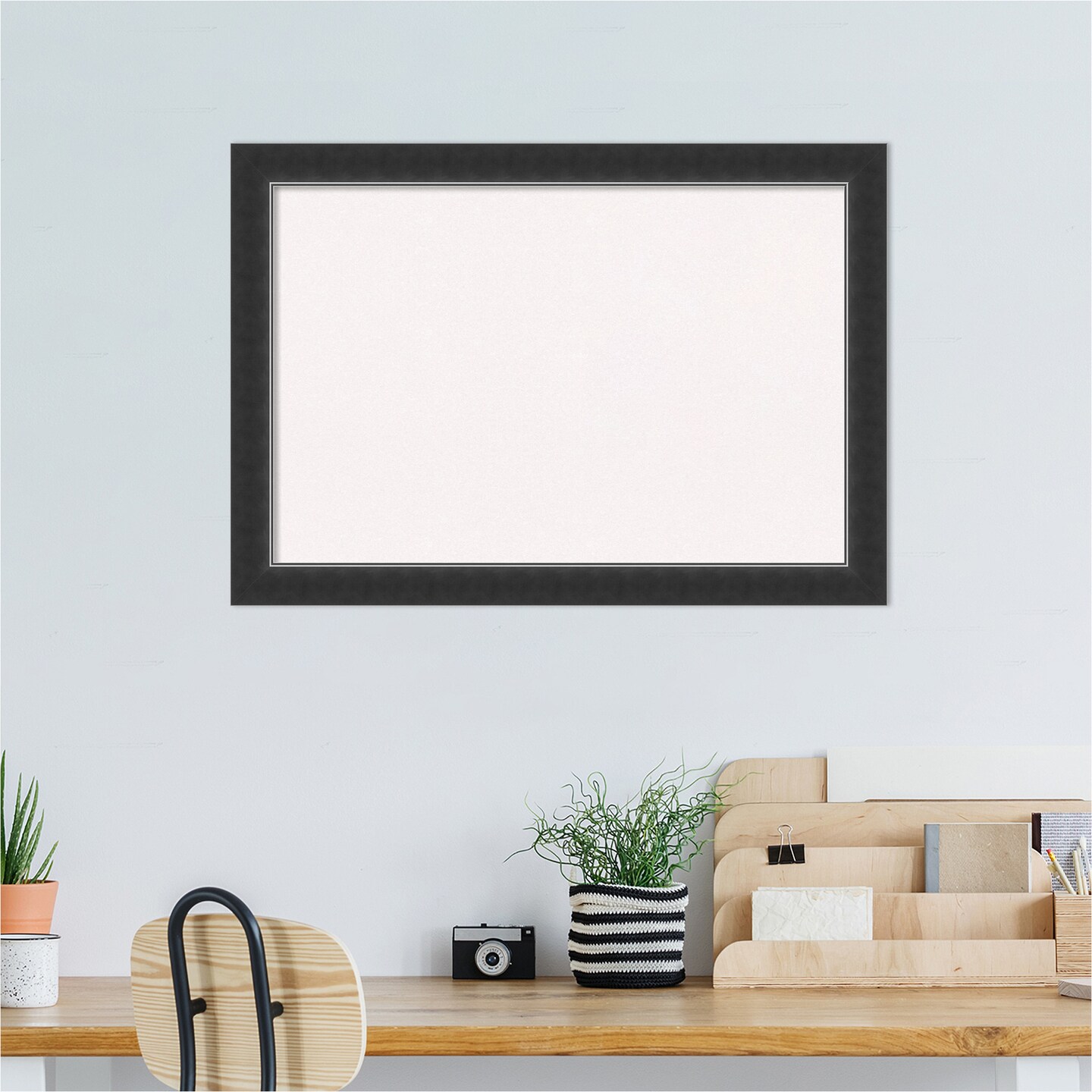 Corvino Black Narrow Wood Framed Corkboard, White Cork