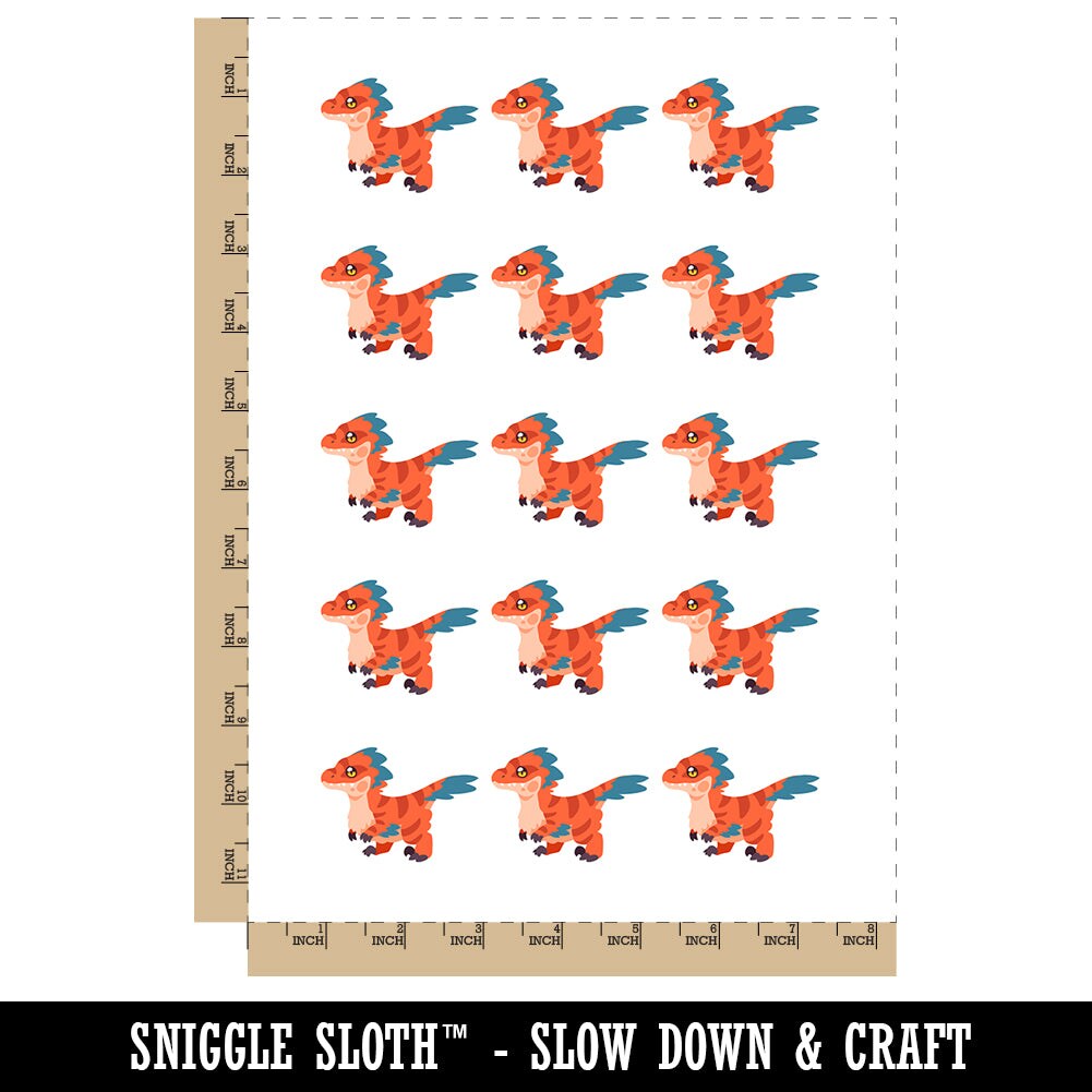 Chibi Raptor Feathered Velociraptor Dinosaur Temporary Tattoo Water Resistant Fake Body Art Set Collection (1 Sheet)