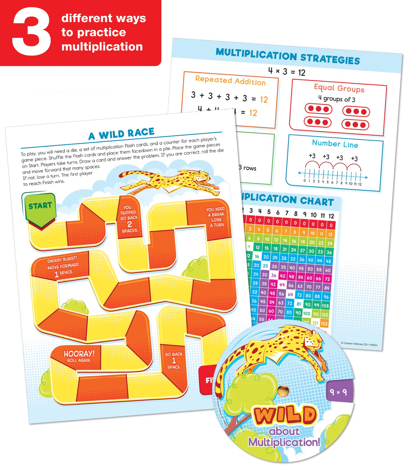 Carson Dellosa Multiplication Learning Resources Set, Times Table Chart, Board Games and EZ Spin Wheel Math Manipulatives, Mathematics Classroom Must Haves